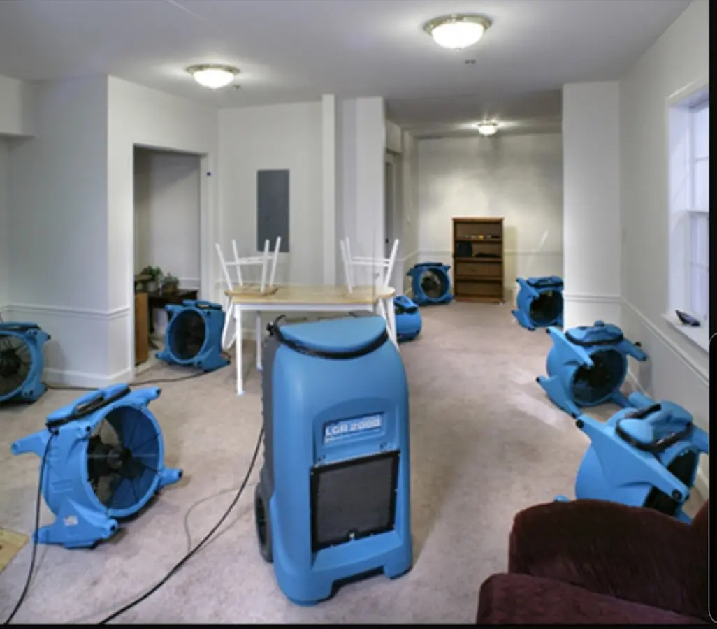 Air movers and dehumidifier setup for Water Damage Restoration in Wake Village